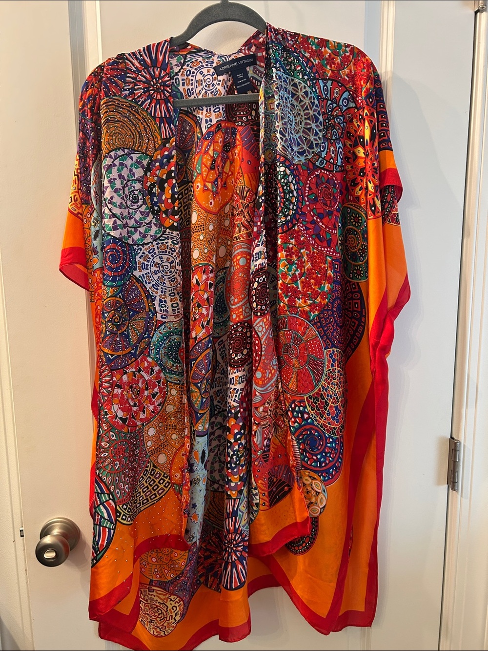 Adrienne Vittadini Orange & Multicolor Mandala Kimono Coverup